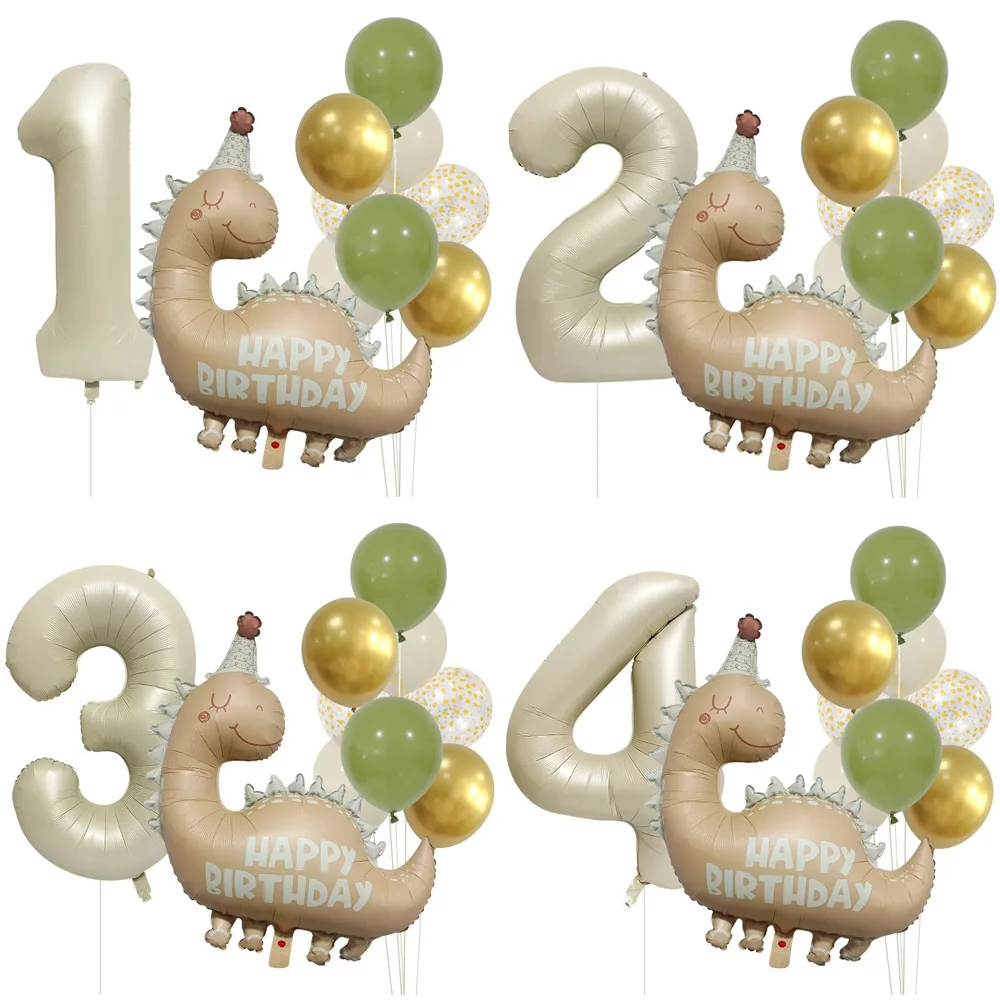 1 Set Retro Matt Karamellfarbene Dinosaurier-Folienballons mit Zahlen für Geburtstagsfeier-Dekoration und Kinder-Hintergrund-Fotorequisiten
