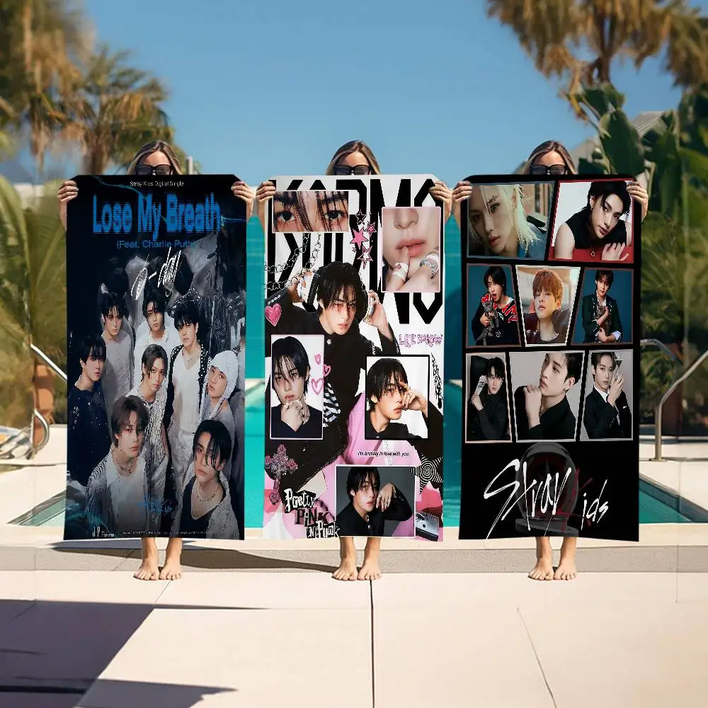 S-StrayS COOL K-Kids Kpop Microfiber Blanket Quick Drying Beach Towels Oversized Printing Super Absorbent Pool Towel Blanket