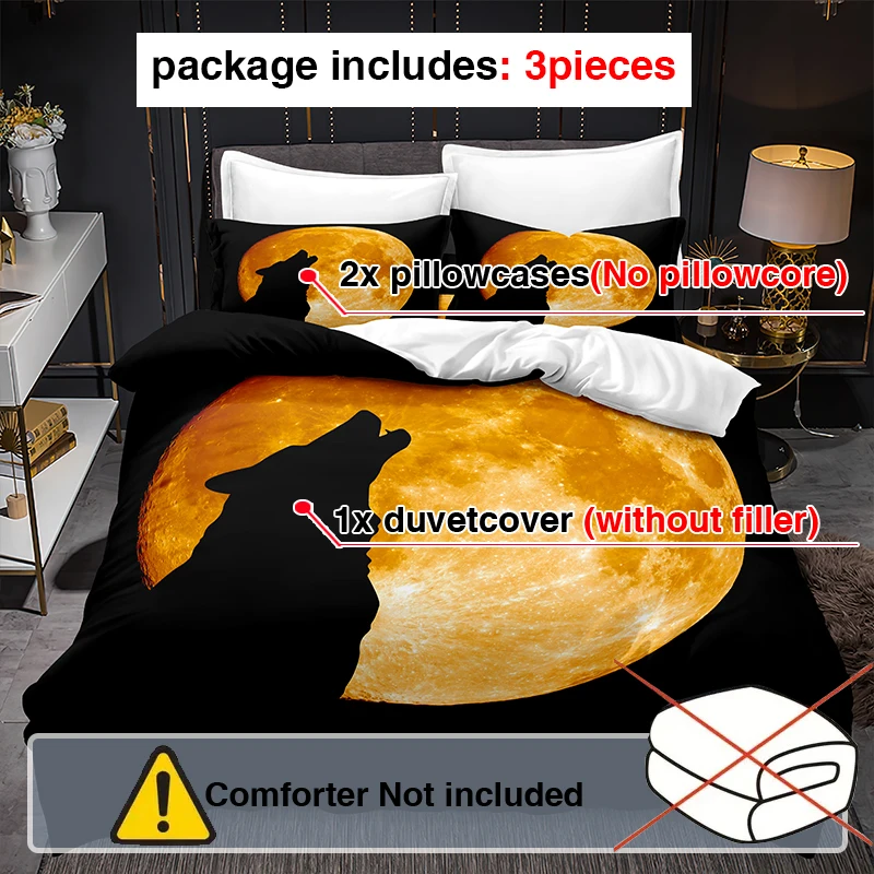 3pcs Wild Animal Wolf Bedding Set Soft Comfortable Duvet Cover Sets Quilt Cover with 2 Pillowcases Twin Full Queen King Size