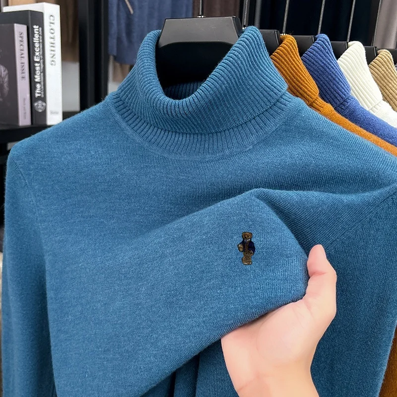 luxury men's autumn winter sweater turn-up collar embroidery high quality knitwear pullover keep warm innerwear men's clothing