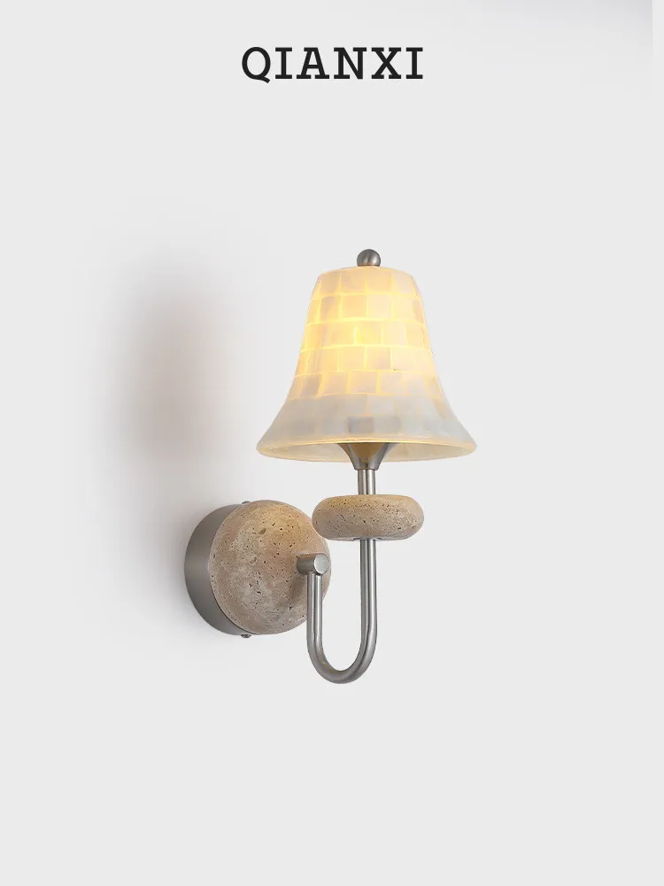 French Medieval Wall Lamp Natural Yellow Travertine Shell Porch Corridor Washstand Wall Bedroom Ambient Light New