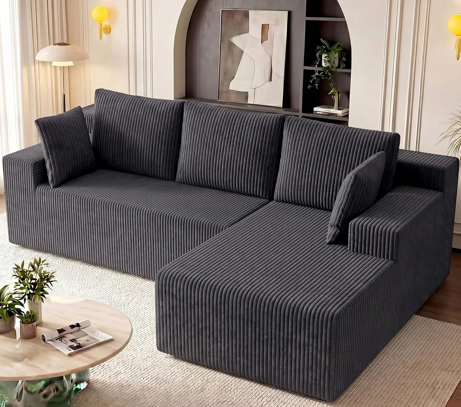 Cloud Sectional Boneless Couches for Living Room, Modular L Shaped Couch with Deep Seat Oversized Right Facing Chaise, Memory