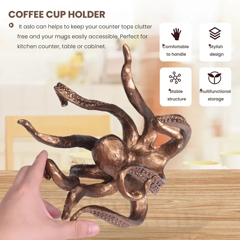 Vintage-Style Octopus Statue Ornament Resin Octopus Sculpture Crafts Octopus Coffee Mug Holder Jewelry Holder Desktop Home Decor