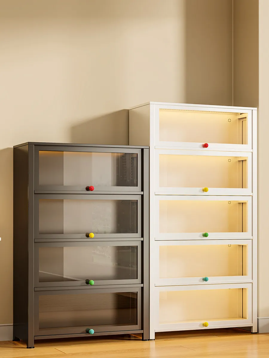

Figure Display Cabinet, Steel Bookcase with Glass Door, Children's Dust-proof Bookshelf, Millet Storage Cabinet, Iron Cabinet