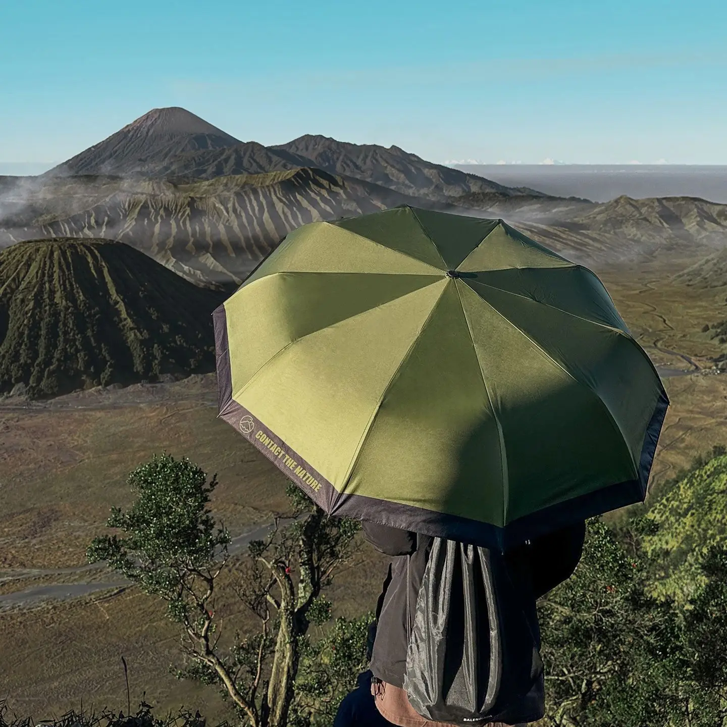 مظلة جبلية للنساء للمطر والطقس والتخييم من الفينيل واقي من الشمس مظلة واقية من الشمس للرجال بالإضافة إلى 10 عظام أوتوماتيكية باللون الأخضر القديم