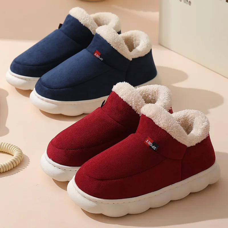 Winter Cotton Shoes Fashion Couples Home Slippers Plush Warm Snow Boots Waterproof Down Cotton Slippers Non-Slip Indoor Slippers