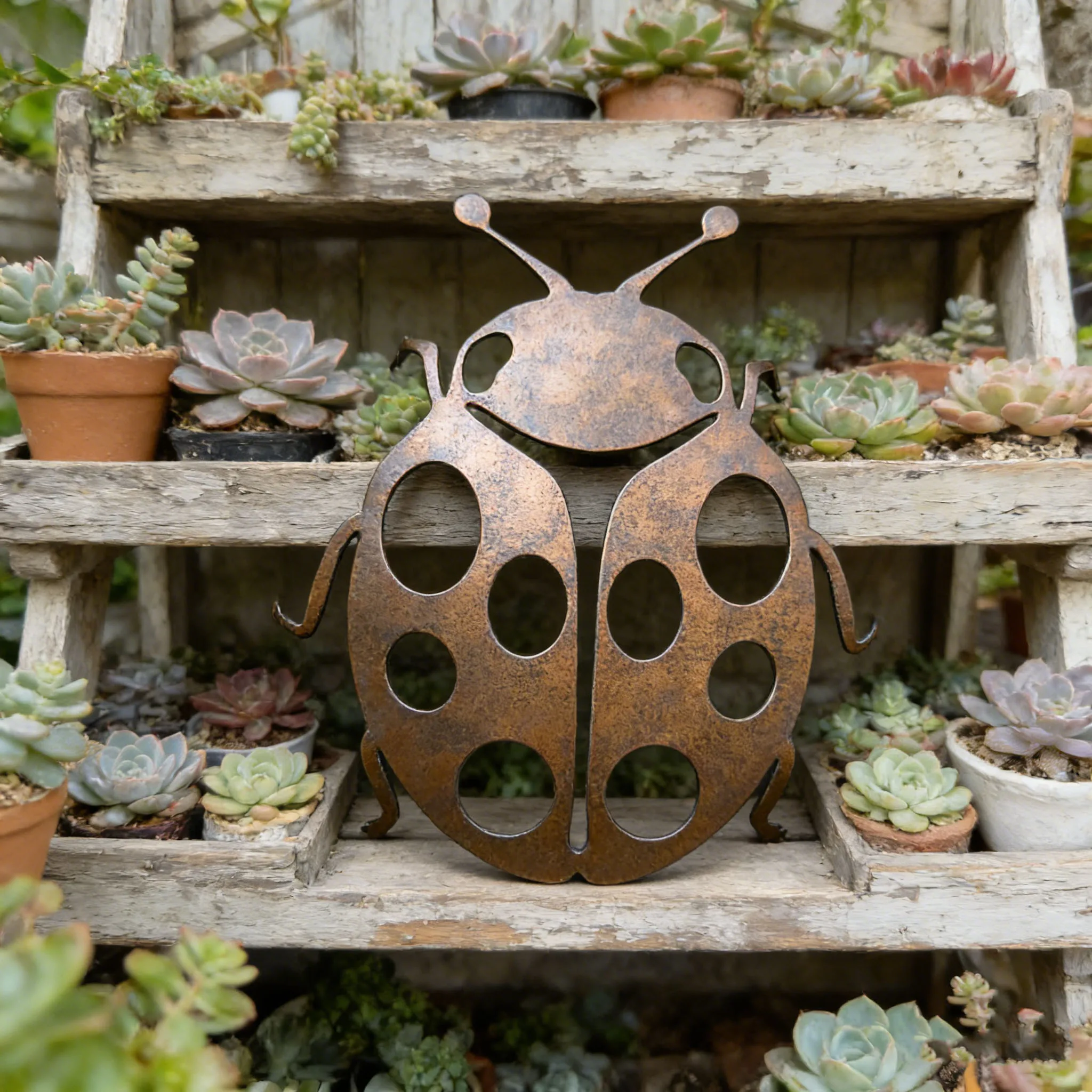 Vintage-Style Metal Ladybug Statue, Foldable Wall-Mounted Metal Decoration, Pastoral Style Indoor and Outdoor Garden Art, Suitable for Festivals, Versatile Placement