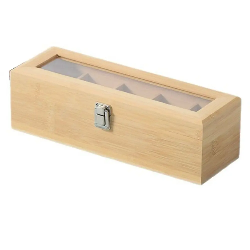 صناديق تخزين أكياس الشاي الخشبية الغبار غطاء أكريليك منظم المجوهرات 5/9 شبكات مستطيلة حامل صندوق الشاي بار المطبخ #1