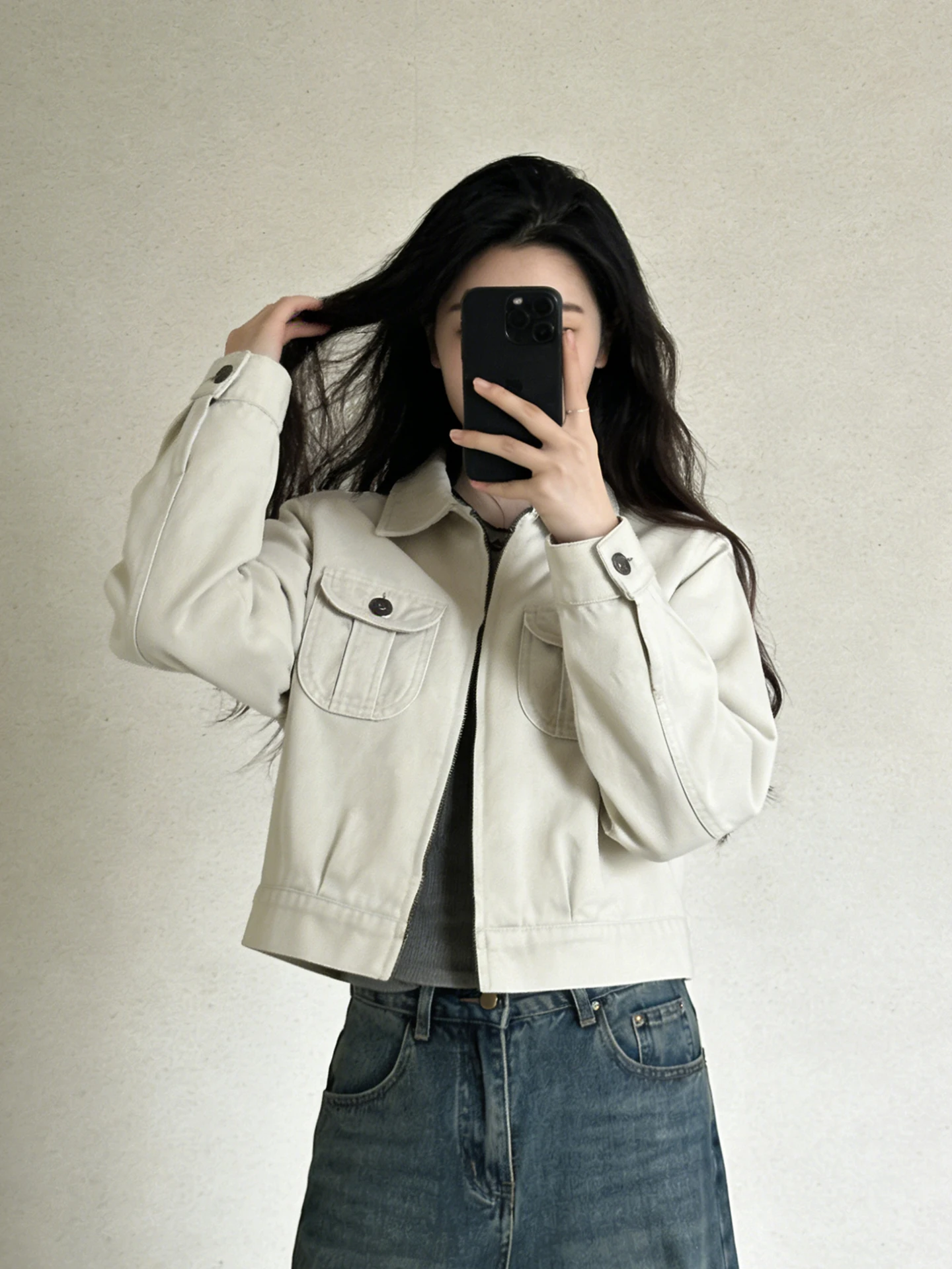 

Корейская джинсовая куртка с двойной молнией и застежкой на плече, женская, укороченная, весенняя, новая, для повседневной носки, приталенная, верхняя одежда