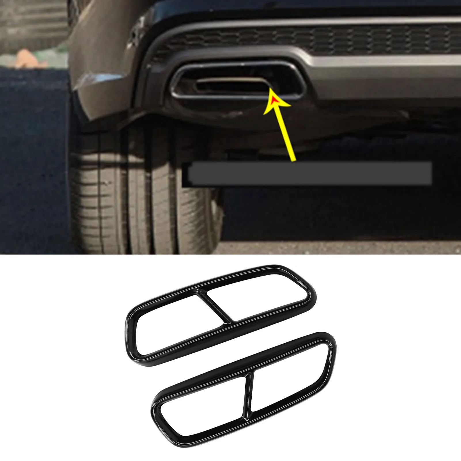 

Car Quad Exhaust Tip Trim Stainless Steel Gloss Black Replacement for Audi A6 C7 2016‑2018