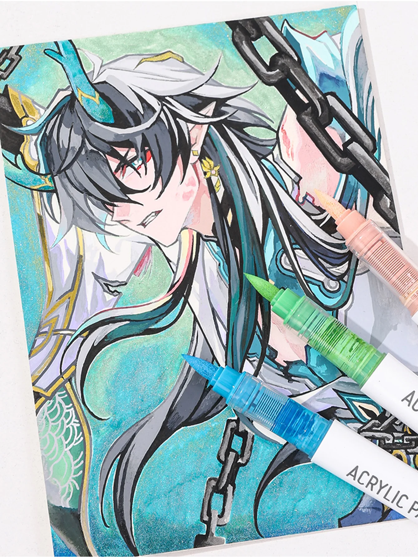 Languo 9 Stück/Box Acryl-Marker-Stift-Set mit weichen Pinseln, zum Selbermachen, handgezeichnet, Kunstmarker-Stifte, Graffiti-Acrylfarbstifte für Studenten, M720 – Detail 18