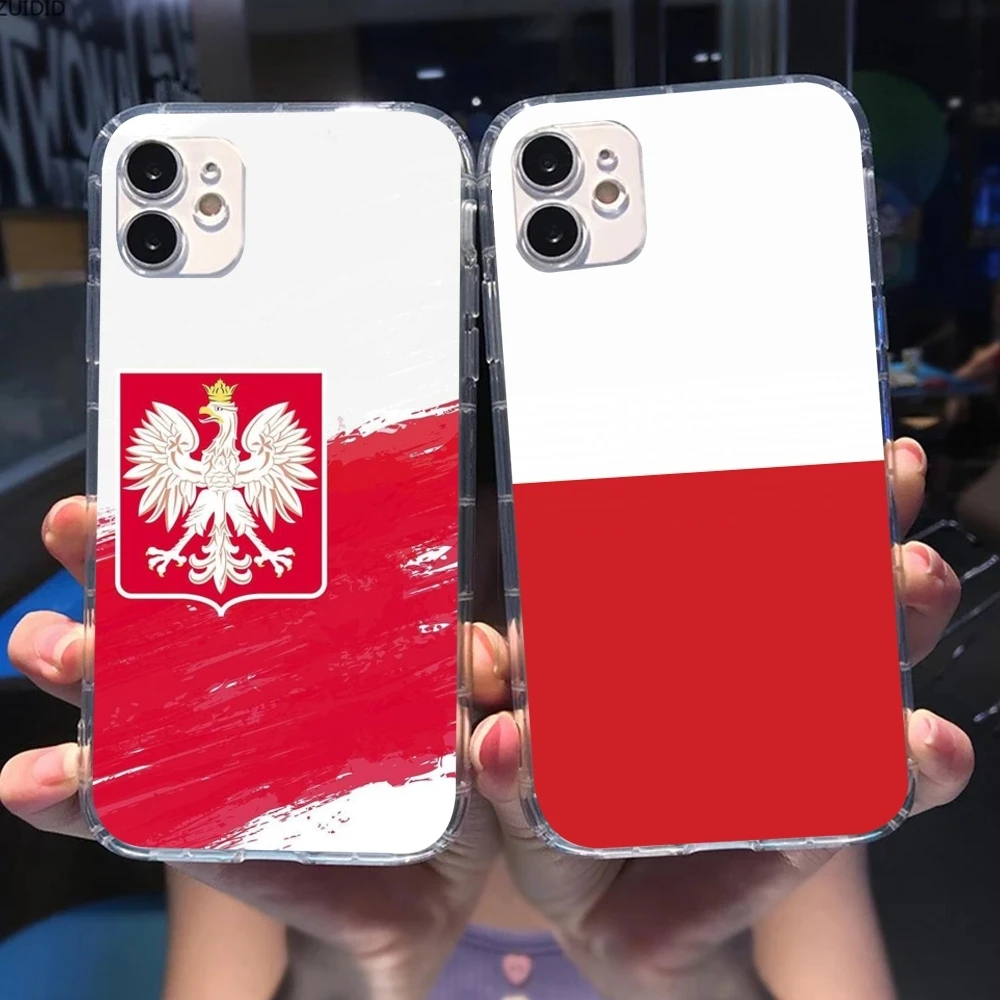 Poland Polska Flag Mobile Cell Phone Case for iPhone 15 14 13 12 11 X XR XS 8 Pro Max Plus Mini Clear Transparent Cover Shell