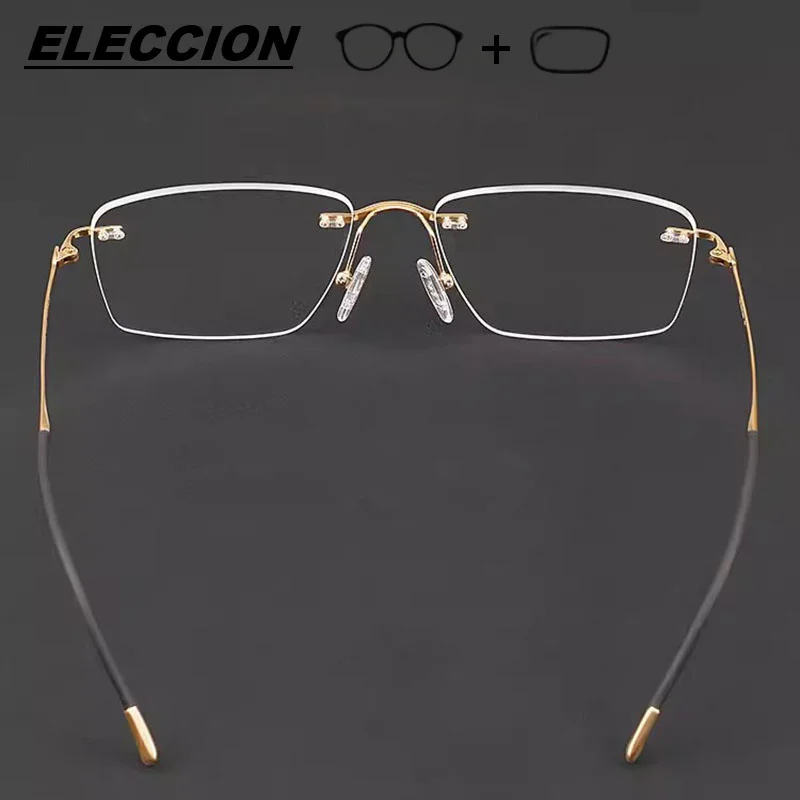 

ELECCION Pure Titanium Rimless Glasses Frame With Prescription Lens Myopia Optical Eyeglasses Single Version and Progressive