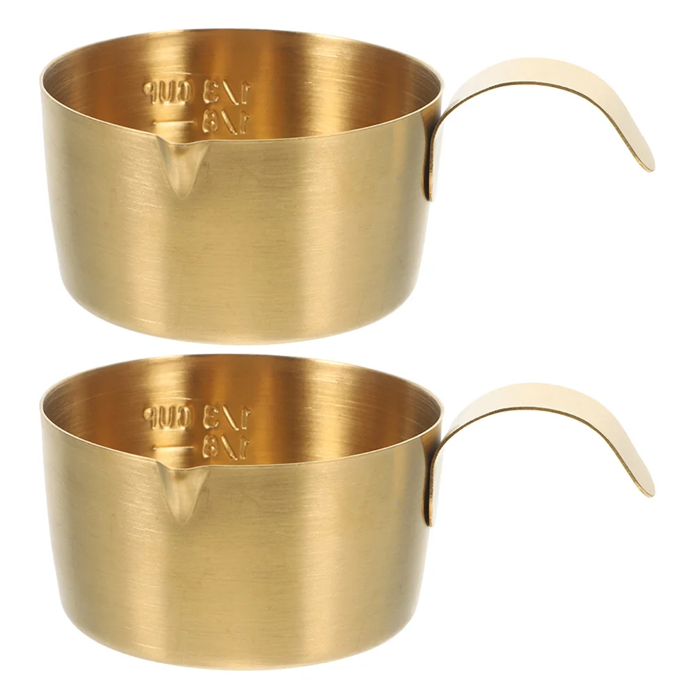 

2Pcs Stainless Steel Espresso Measuring Cups Spout Scale Mini Milk Frothing Pitchers Coffee Shot Glasses Home Office