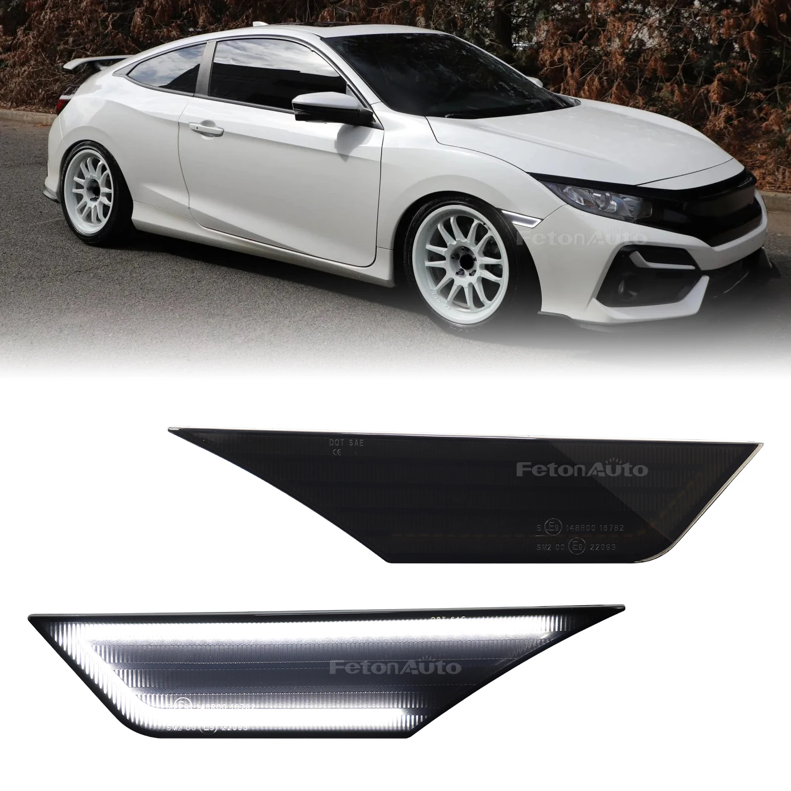 

LED Front Turn Signal Side Marker Light Flashing Repeater Indicator For Honda Civic 10th Gen Sedan Coupe Hatchback 2016-2021