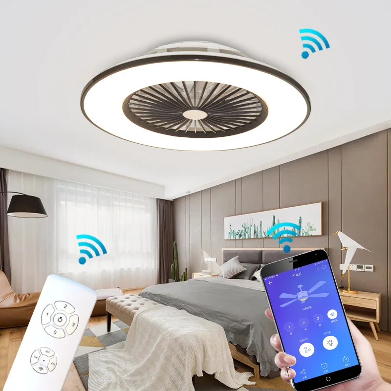 Intelligent Bedroom Ceiling Fan Lamp LED Ceiling Light With APP Remote Control Invisible Children's Room Fan Chandelier