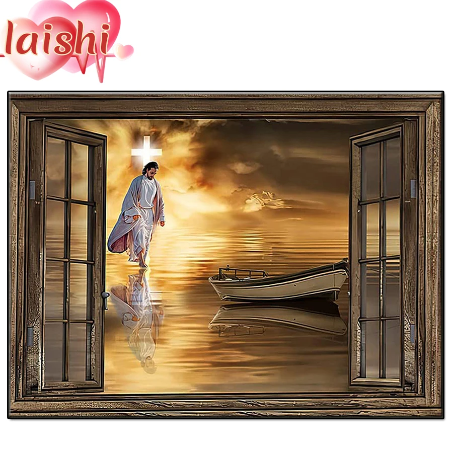 3D Diy False window, jesus, cross, religious art Diamond Painting  Diamond art crystal Mosaic Embroidery Painting New Year Gift