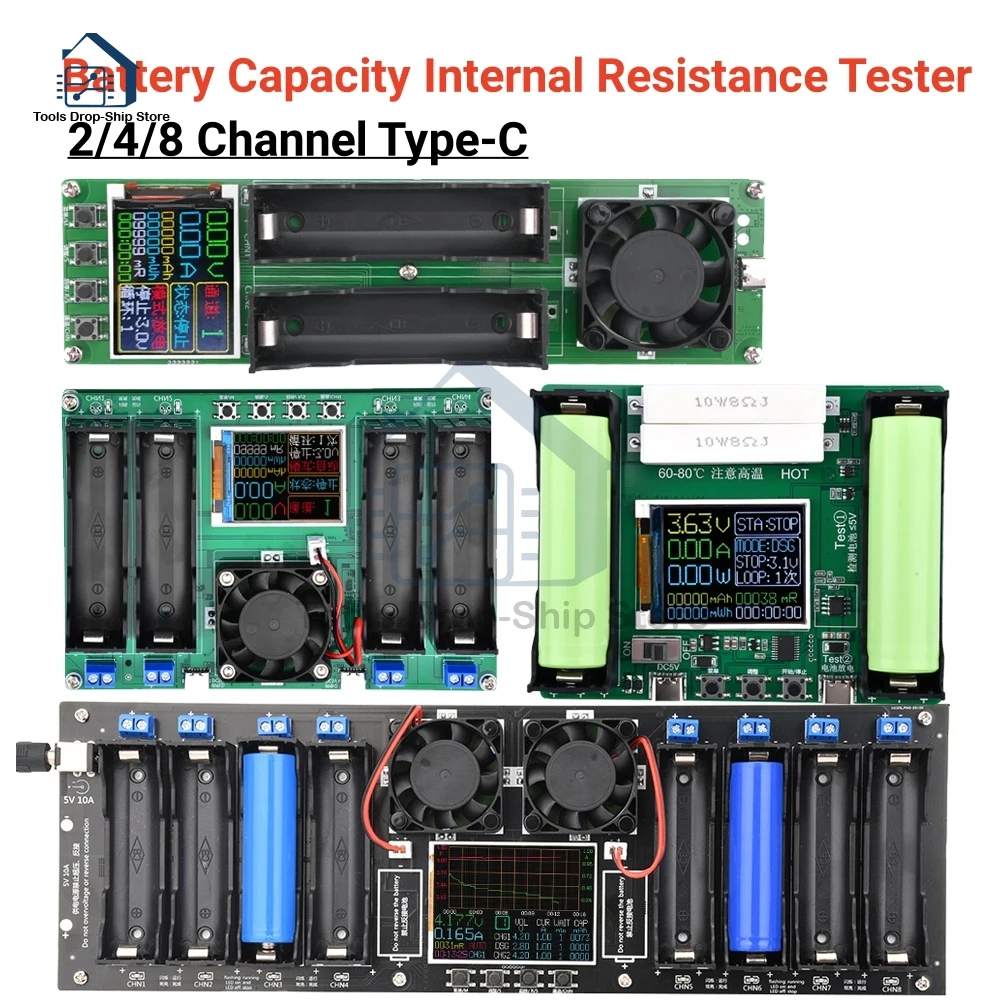 Módulo Testador de Capacidade de Bateria de Lítio Digital tipo c Mah Mwh Canais 18650