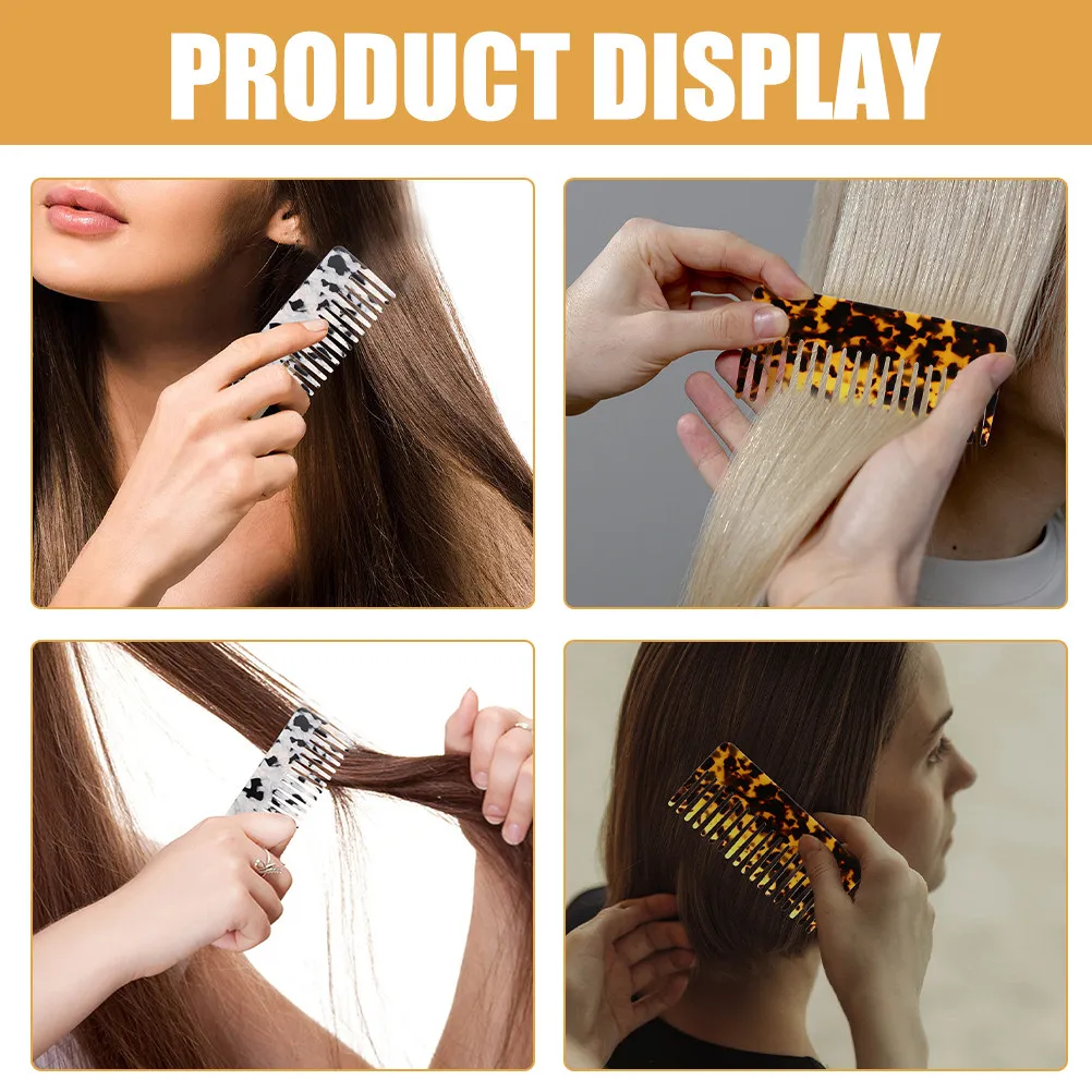 2Pcs Anti-Static Curly Hair Comb Tortoiseshell Leopard Print Detangling Styling Wet Comb Frizz Control Hair Picks for Women