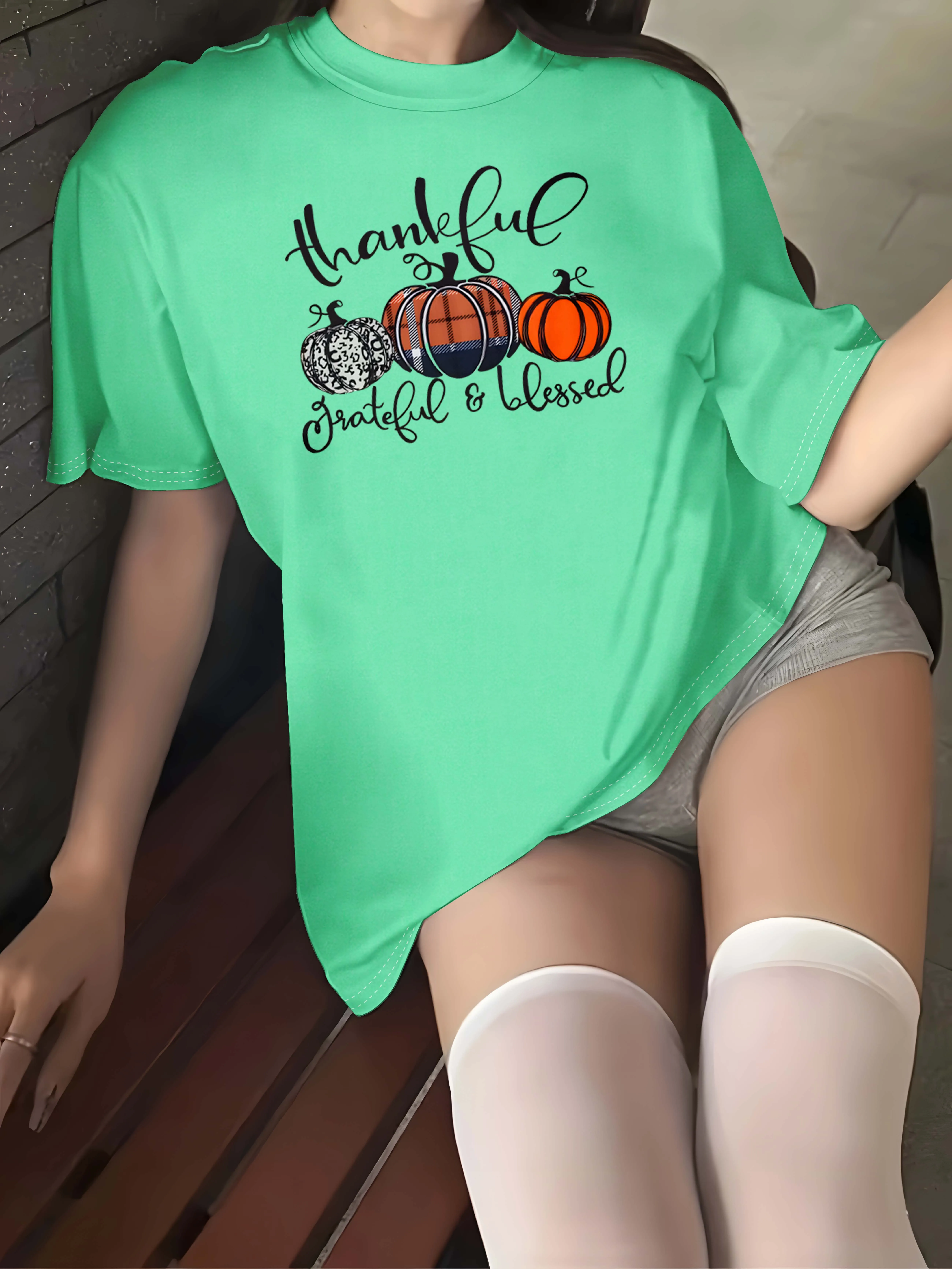 Plus Size Stylish Garment With Pumpkin And Inspirational Phrases For Fall