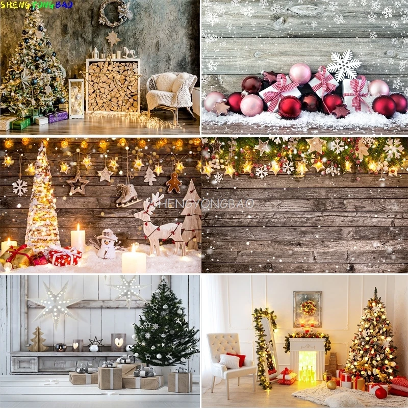 

Christmas Day Pine Tree Gift Photography Backdrop Props Xmas Eve Party Decor Living Room Window Family New Year Background VC-02