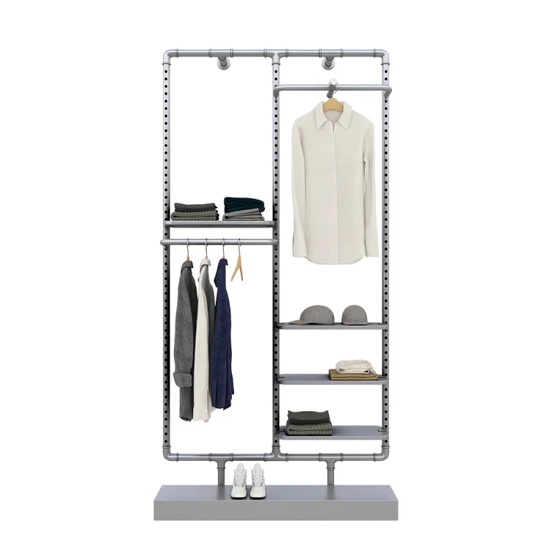 

custom.Factory men's clothes interior shop design iron floor custom clothing display rack and shelf for retail store