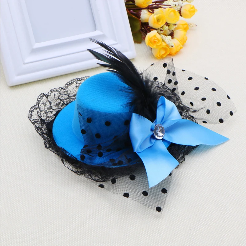 New Style Frauen Bogen Haars pangen Spitze Feder Mini Zylinder Phantasie Fascinator Party – Detail 6
