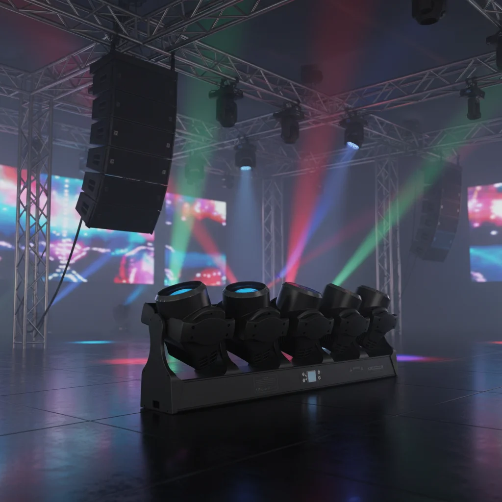 

Linear RGB Moving Head Light With Electronic Zoom 3.5°-45°, 5 Head Stage Fixture For Flexible Beam And Wash Effects