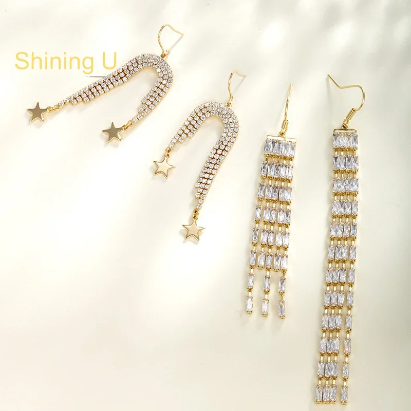 

Shining U Light Yellow Gold Color Asymmetric Dangle Earrings for Women Fashion Jewelry New Year