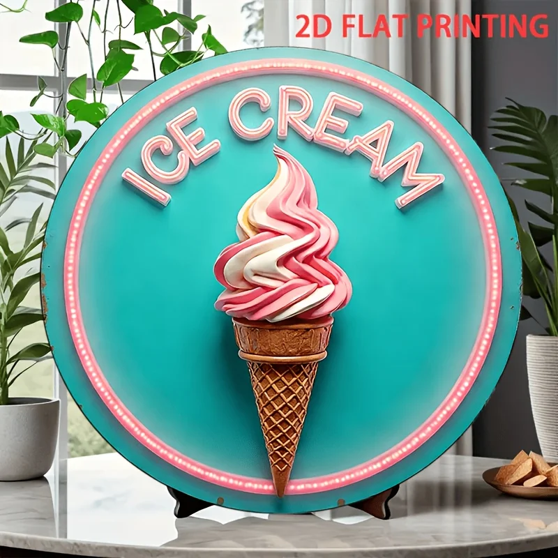 Ice Cream Retro Neon Style Vintage Tin Sign - Vintage Durable Metal Plaque Wall Decor, Home Office Bar Man Cave Wall Art