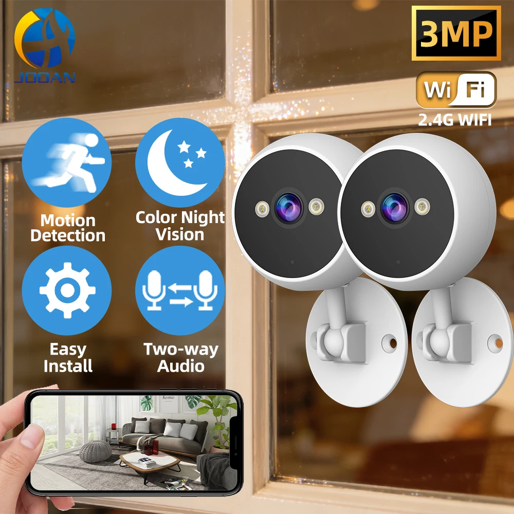 

Jooan 3MP Window Camera 2.4/5G Wi-Fi Home Indoor Security Cameras Color Night Vision Motion Detection 5X Zoom Easy Install
