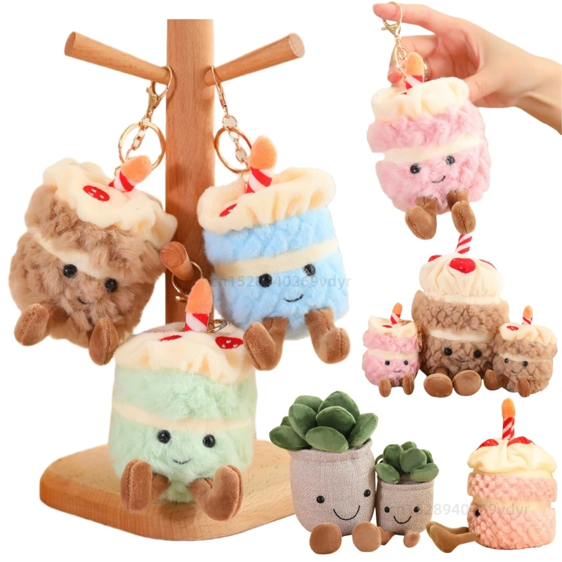 Nieuwe Aardbeientaart Knuffels Gevuld Fruit Vetplant Snack Pluche Verjaardag Sleutel Tas Hanger Party Decor Cadeau voor Kinderen Baby