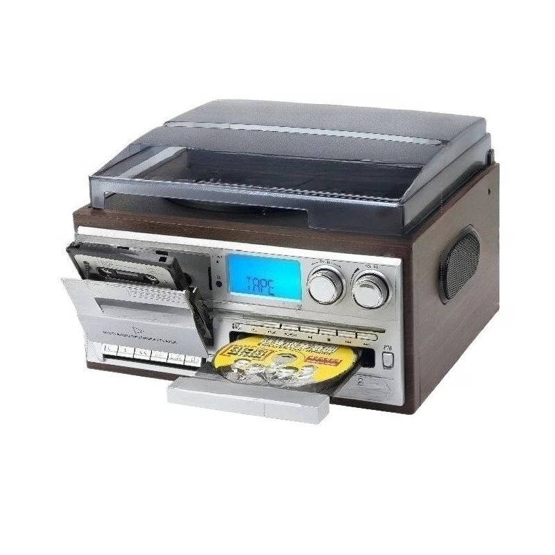 Vintage vinyl multifunction turntable 3-speed phonograph with AM/FM radio CD/cassette