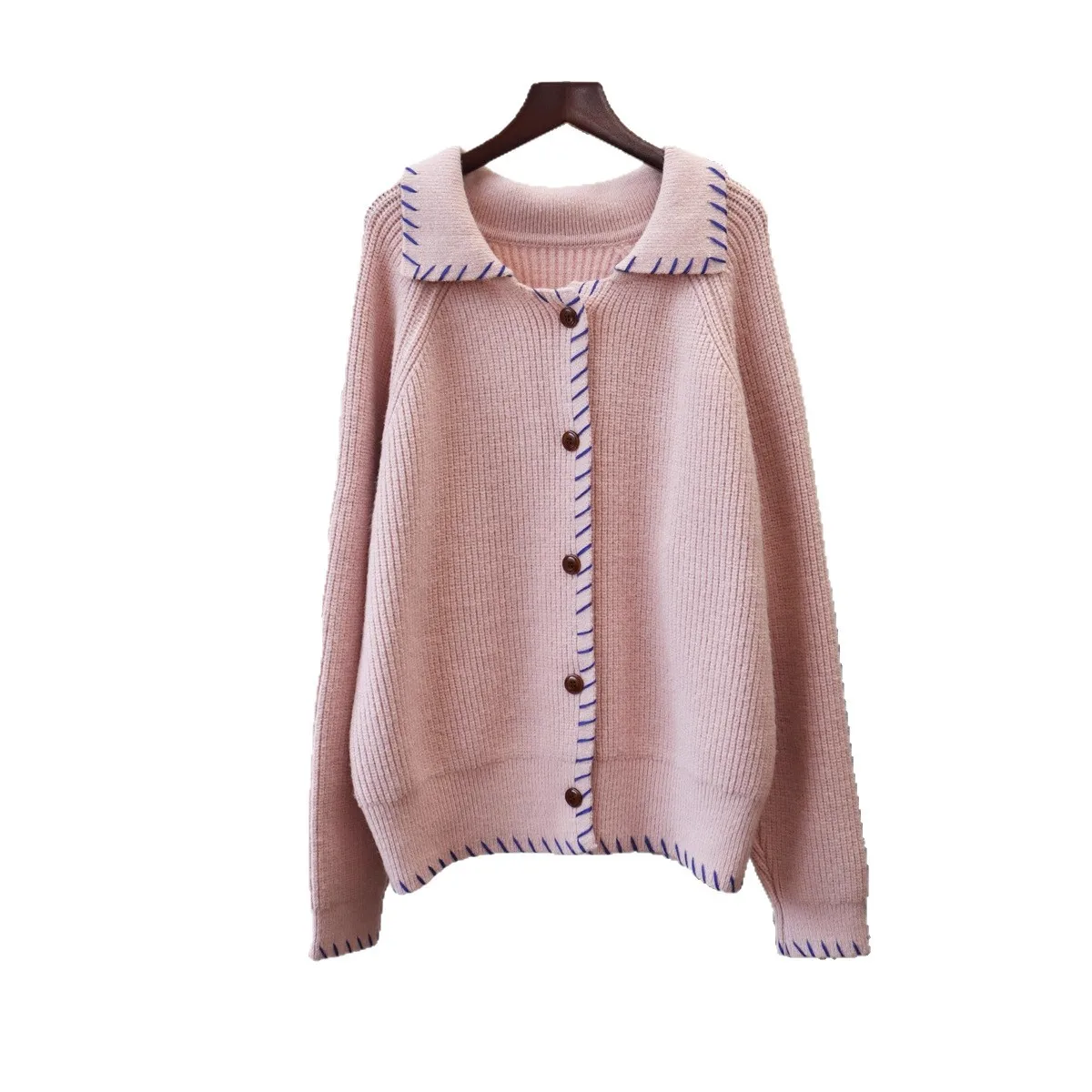 سترة نسائية قصيرة سترة محبوكة سترة صلبة بياقة مقلوبة وأكمام طويلة واحدة الصدر فضفاضة غير رسمية لخريف وشتاء 2025