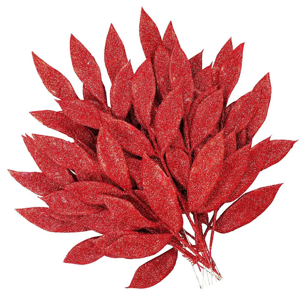 

10Pcs Christmas Wreath Decorations Glitter Fake Leaves Bright Festive Picks for Christmas Tree Floral Arrangements Party