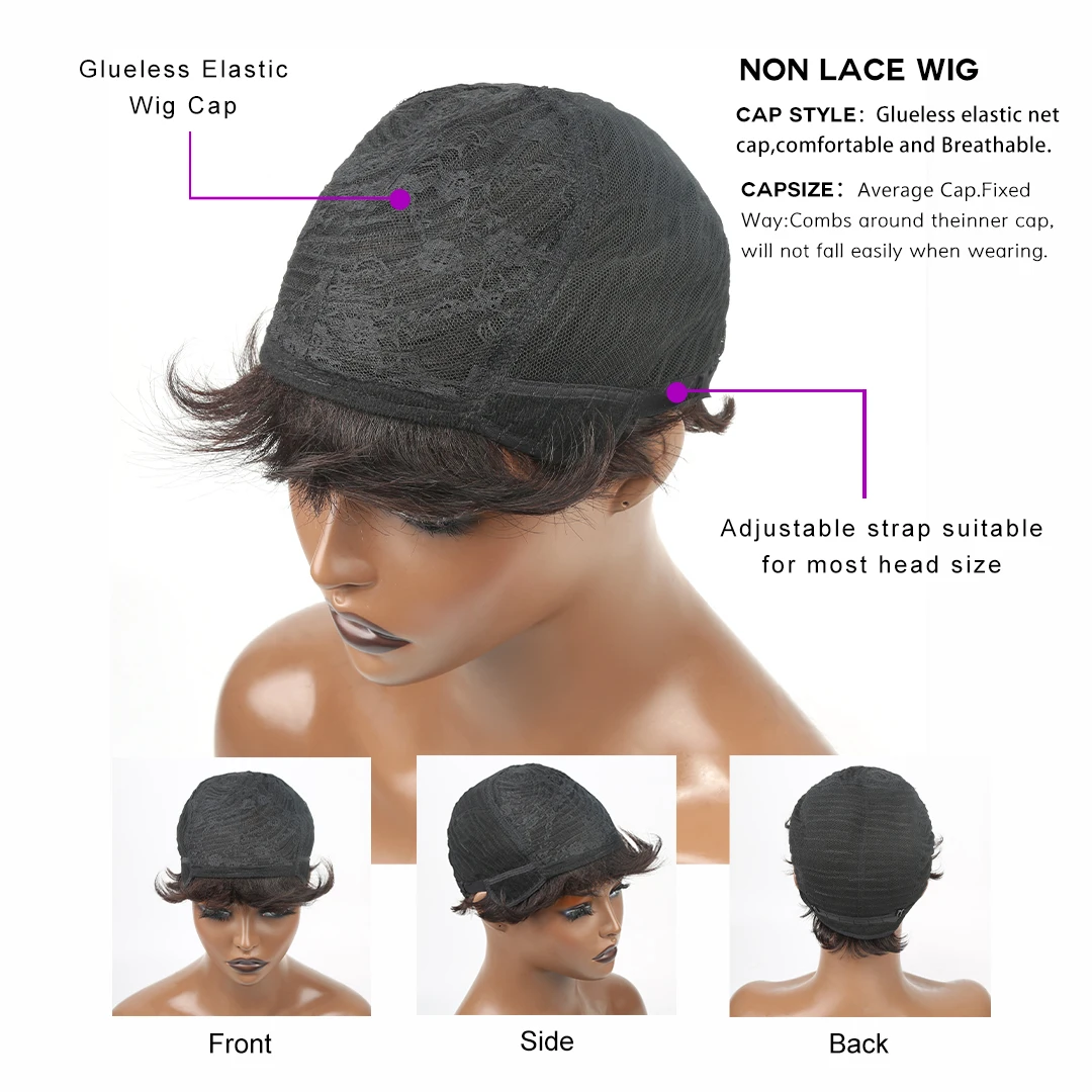 Short Bob Wigs Brazilian Hair Pixie Cut Wig For Women Ombre Human Hair Wigs With Bangs Full Manchine Made Cheap Glueless Wig