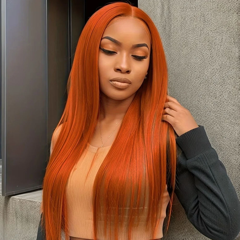 

30 Inch Straight Orange Ginger Lace Front Wigs Human Hair 350 Colored Brazilian 13X6 HD Transparent Lace Frontal Wigs For Women