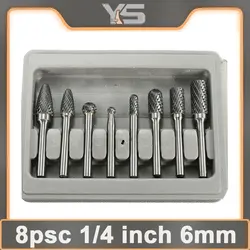 8pcs/set 1/4 Inch 6mm Tungsten Carbide Burr Bits Rotary Files CNC Engraving Tool Set For Power Tool