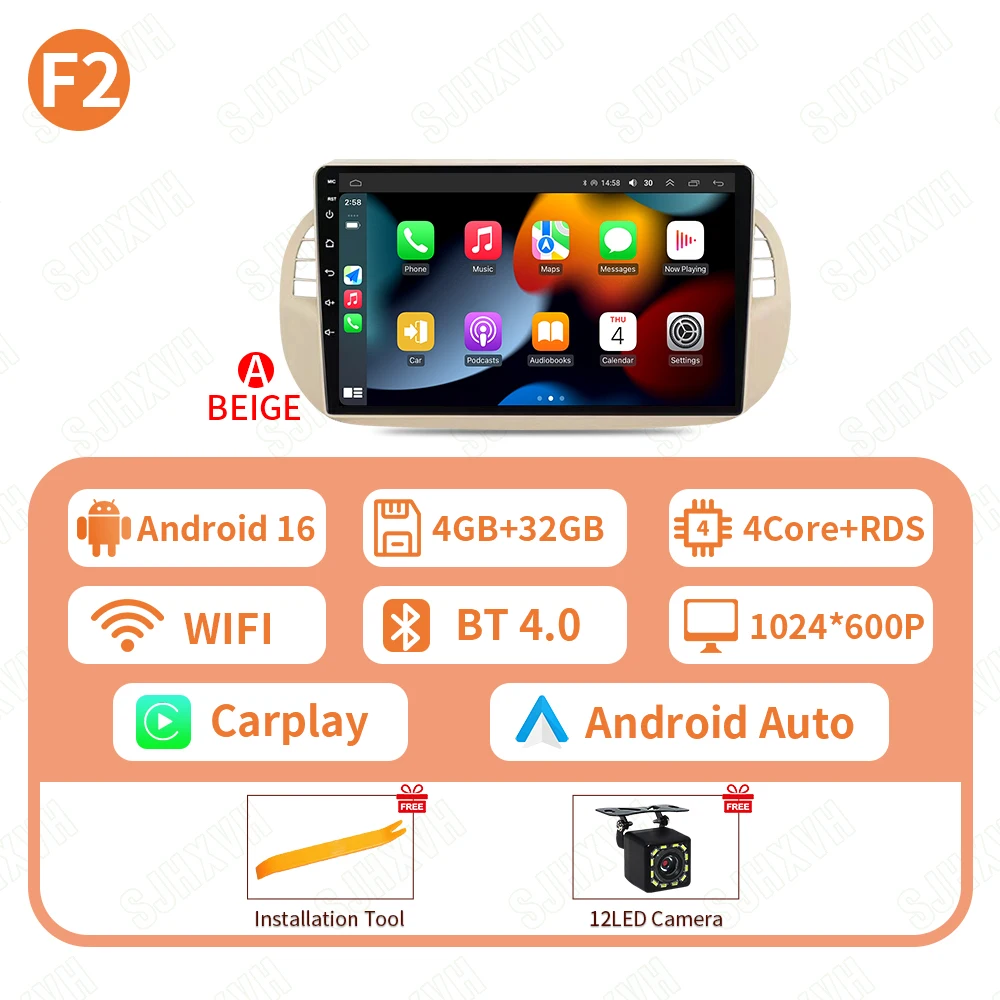 Auto DVD Android 16 Radio Stereo Voor Fiat 500 2007-2015 Auto Multimedia Speler GPS Navigatie Head Unit Hoge prestaties WIFI - afbeelding 1