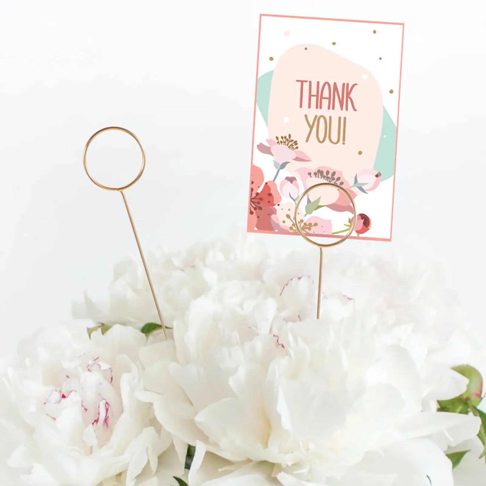 10Pcs Sturdy Gold Metal Round Flower Card Holders for Place Cards Gift Cards Photos Memos Notes Table Decor Floral Event