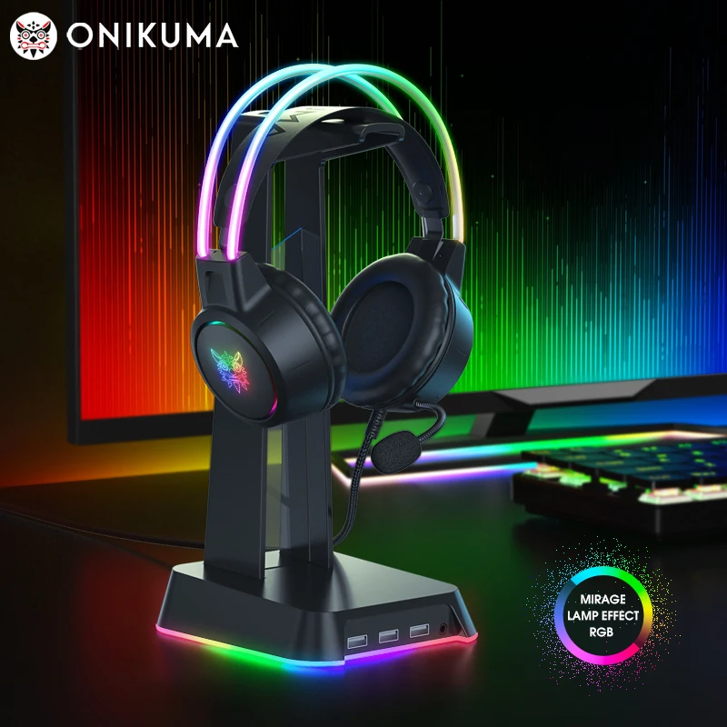 ONIKUMA RGB auriculares para juegos con micrófono Flexible HD auriculares para juegos de 3,5mm para PC Xbox PS4 PS5 Switch juegos de ordenador