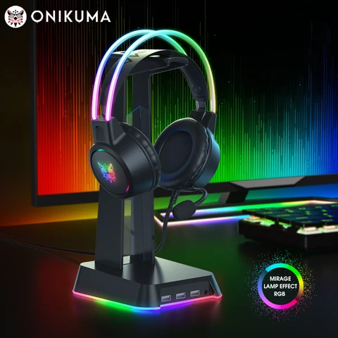 Fones de ouvido para jogos ONIKUMA RGB com microfone flexível HD 3,5 mm para PC Xbox PS4 PS5 Switch Jogos de computador