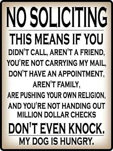 Funny Metal Sign Do Not Knock No Soliciting Warn 12