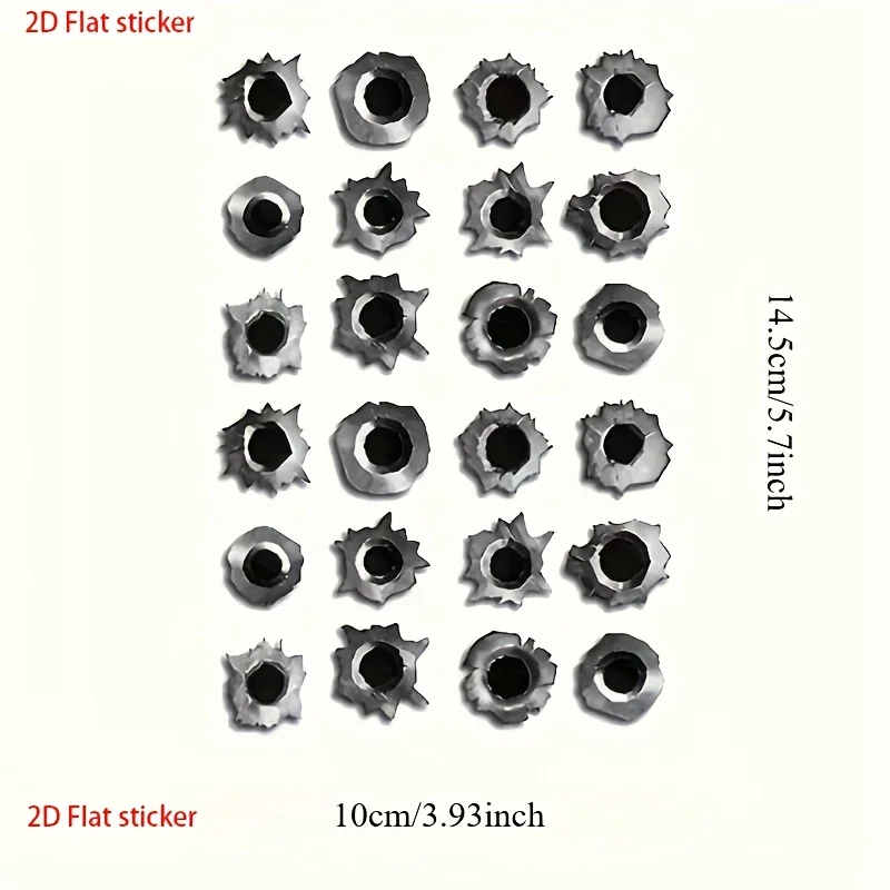 2D Flat sticker DIY waterproof 24pcs bullet hole stickers - hidden decoration car accessories - funny prank shooting stickers