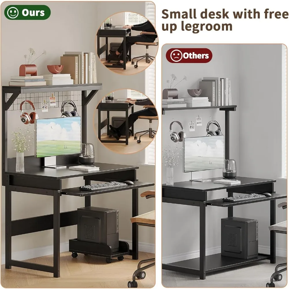 Space-Saving Home Office Computer Desk with Hutch, Writing Desk for Study and Workstation, PC Table for Efficient Office Setup