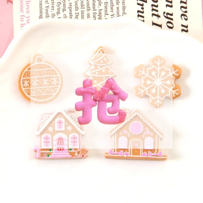 10pcs Cute Gingerbread Man Hut Resin Flatback Cabochon DIY For Phone Case Hairpin Keychain Earrings Scrapbook Decor