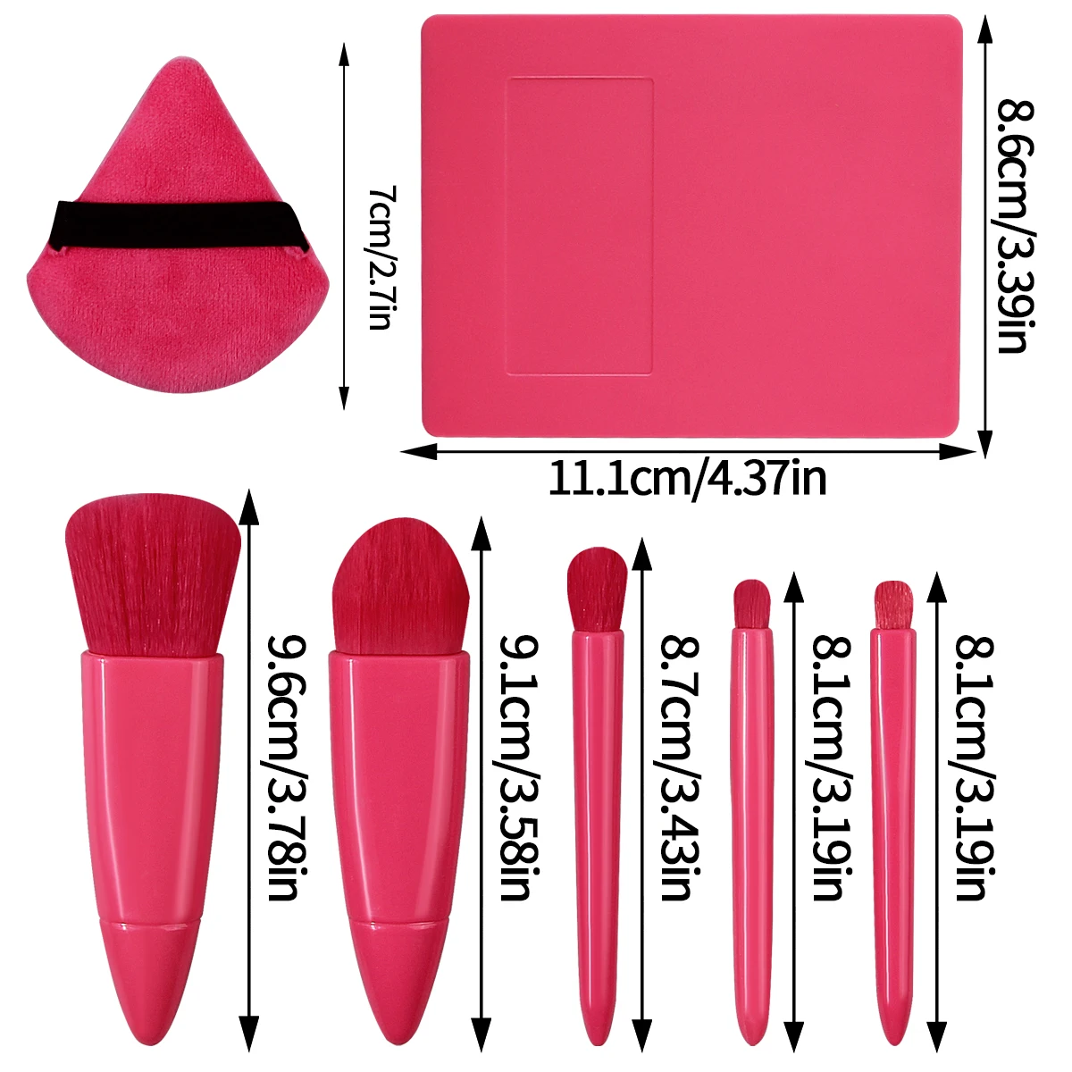 5 pçs caixa de espelho de armazenamento portátil conjunto de escova de maquiagem, escova de contração de cerdas macias, pincel de sombra + 2 pçs esponja maquiagem em pó puff