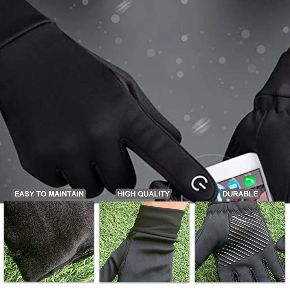 

Thermal Warm and Anti-slip Gloves Outdoor Motorcycle Touch Black Polar Fleece Flexible Winter Miss