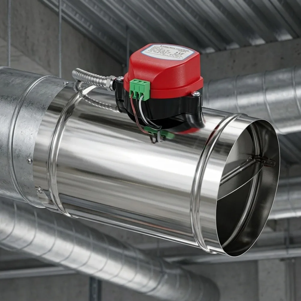AC24V Electric Air Volume Valve 201 Stainless Steel Duct Regulator With Silicone Seal For HVAC Fresh= Air System 75-200mm