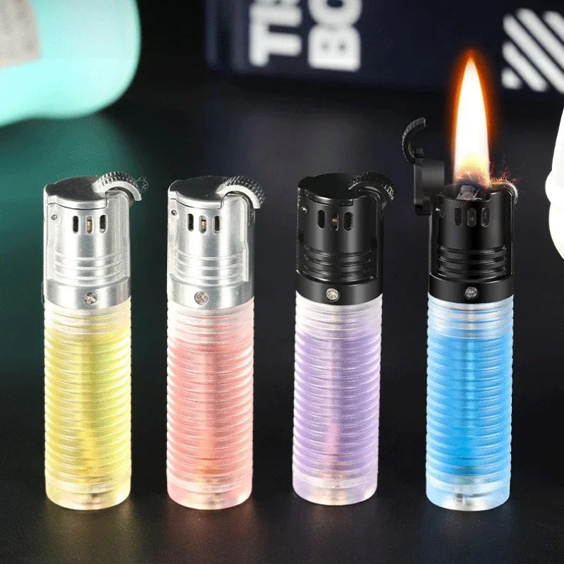 New Transparent Body Grinding Wheel Lighter Cigar Open Flame Igniter Windproof Compact Portable Men's Small Tool